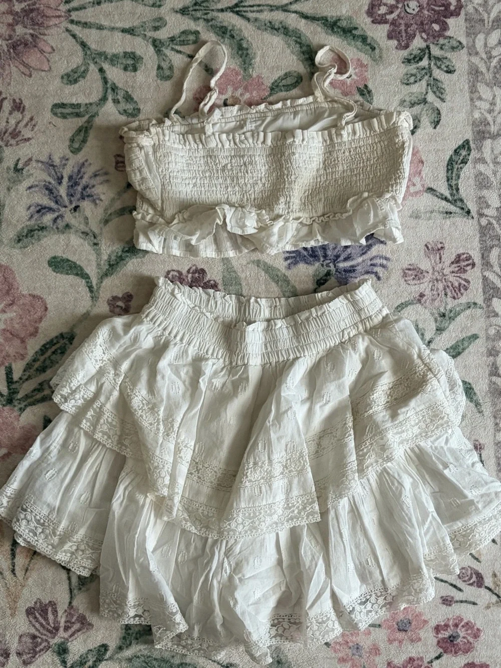 American Eagle White Lace Two-Piece Crop Top & Short Set